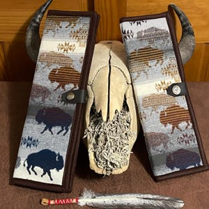 Feather Holder, Feather Case, Wool, Brown & Gray Buffalo, Handcrafted Pendleton Woolen Mill Fabric