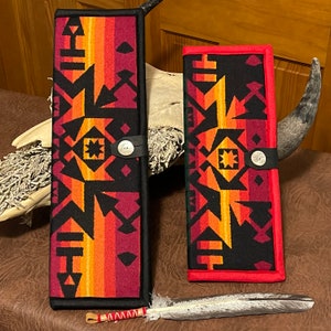 Feather Holder / Feather Case Scarlett Condensed (A) Southwestern Geometric Tribal Handcrafted Pendleton Woolen Mill Fabric
