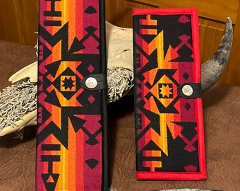 Feather Holder, Feather Case, Scarlett Condensed (A), Southwestern, Handcrafted Pendleton Woolen Mill Fabric