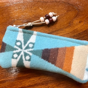 Tampone di lana / Custodia per lettori - Custodia con cerniera Tessuto artigianale Pendleton Woolen Mill color acquamarina Tuscon Southwestern