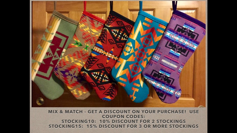 Christmas Stocking XL Black /& White Condensed Tribal Southwestern Geometric Handcrafted Using Fabric from Pendleton Woolen Mill