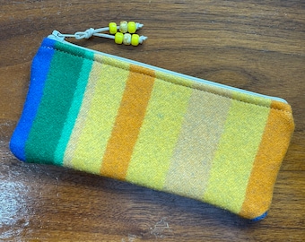 Wool Glasses Case / Tampon Case / Zippered Sunny Yellow Ombré Serape Stripes Handcrafted Pendleton Woolen Mill Fabric