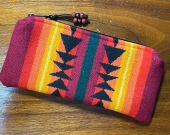 Wool Unlined Clutch Large / Travel Bag Red Condensed Stripes Handcrafted Pendleton Woolen Mill Fabric