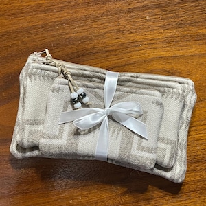 Geschenkset von 3 Große Organizer / Reise-Set Wolle Winter Weiß Tonal Harding Geometrische Handarbeit Pendleton Wollstoff