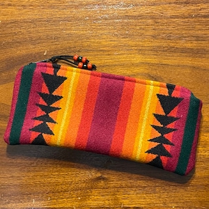 Bolsa de viagem grande sem forro de lã / listras vermelhas condensadas, tecido de lã Pendleton feito à mão