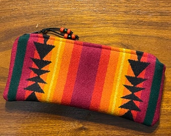 Bolso de mano grande de lana sin forro/de viaje con rayas condensadas rojas, hecho a mano en tela de Pendleton Woolen Mill