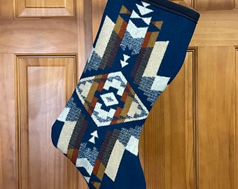 Christmas Stocking XL Wool Rock Point Blue Southwestern Tribal Handcrafted Pendleton Woolen Mill Fabric