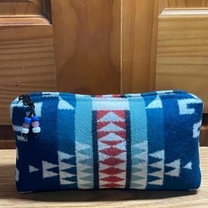 Cosmetic Bag / Makeup Bag / Zippered Pouch Medium Wool Turquoise Trailhead   Southwestern Handcrafted Pendleton Woolen Mill Fabric