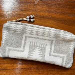 Wool Unlined Clutch Medium / Accessories Pouch / Travel Bag Tan Tonal Harding Handcrafted Pendleton Woolen Mill Fabric