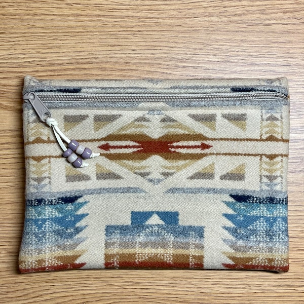 Wool Unlined Clutch Large / Front Zipper / Tablet Case / Travel Bag Shonto Wheatlands Handcrafted Pendleton Woolen Mill Fabric