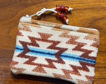 Wool Coin Purse / Phone Cord / Gift Card Holder / Zippered Pouch XL Copper Pagosa Springs Handcrafted Pendleton Woolen Mill Fabric