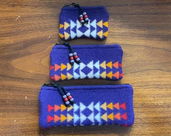 Wool Gift Set of 3, Purse Set Organizer Set, Travel Set Wool, Chief Joseph Handcrafted  Pendleton Woolen Mill Fabric