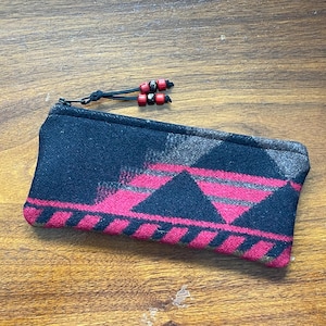 Wool Glasses/Tampon Case, Zippered Pouch Black & Red Geometric, Handcrafted Pendleton Woolen Mills Fabric
