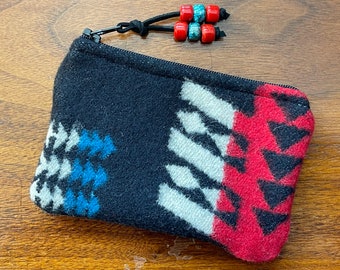 Monedero de lana / Tarjetero XL Mini Scorpio con diseño geométrico del suroeste, tejido artesanal de Pendleton Woolen Mill