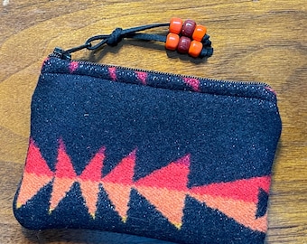 Wolle Geldbörse / Handyschnur / Geschenkkartenhalter / Reißverschlusstasche XL Red Condensed (A) Southwestern handgefertigter Pendleton Wollstoff