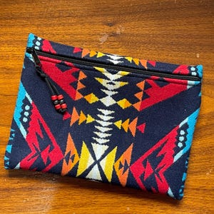 Wool Unlined Clutch XL / Front Zipper / Tablet Case / Travel Bag Navy Blue Diamond Peak Handcrafted Pendleton Woolen Mill Fabric