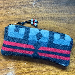 Wool Unlined Clutch Medium / Accessories Pouch / Travel Bag Black Del Rio Handcrafted Pendleton Woolen Mill Fabric