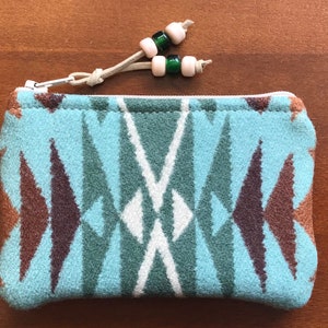 Wolle Geldbörse / Geschenkkartenhalter XL Aquamarine Tuscon Southwestern Geometric Handgefertigter Pendleton Wollstoff