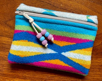 Wool Coin Purse / Front Zipper / Gift Card Holder / Zippered Pouch XL Rainbow San Gabriel Handcrafted Pendleton Woolen Mill Fabric