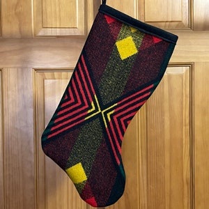 Christmas Stocking XL Red & Yellow Southwestern Geometric Handcrafted Pendleton Woolen Mill Fabric