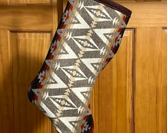 Christmas Stocking XL Wool Pacific Crest  Southwestern Tribal Handcrafted Pendleton Woolen Mill Fabric