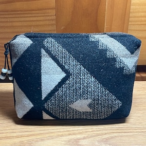 Cosmetic Bag / Makeup Bag / Zippered Pouch Medium Wool Monochromatic (B)  Bold Geometric Handcrafted Pendleton Woolen Mill Fabric