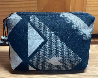 Cosmetic Bag / Makeup Bag / Zippered Pouch Medium Wool Monochromatic (B)  Bold Geometric Handcrafted Pendleton Woolen Mill Fabric