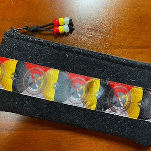 Wool Sunglasses Case / Glasses Case / Tampon Case / Zippered Pouch Black with Designer Ribbon Handcrafted Pendleton Woolen Mill Fabric