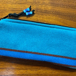 Wool Unlined Clutch Medium / Accessories Pouch / Travel Bag Turquoise Stripe Handcrafted Pendleton Woolen Mill Fabric
