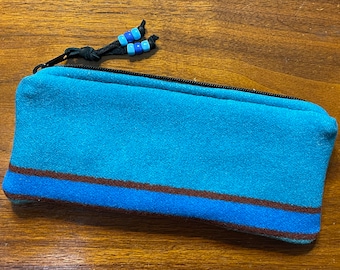 Lana sfoderata Pochette Media / Accessori Pouch / Borsa da viaggio Turchese Stripe Tessuto artigianale Pendleton Woolen Mill