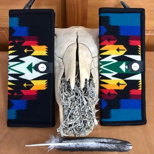 Feather Holder / Feather Case Wool Black Tuscon Southwestern Geometric Tribal Handcrafted Using Fabric from Pendleton Woolen Mill