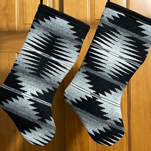Christmas Stocking XL Black Monochromatic Falcon Cove Tribal Southwestern Handcrafted Pendleton Woolen Mill Fabric