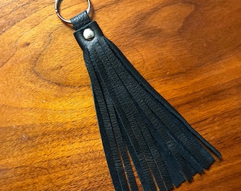 Leather Tassel Keyring Black / Boho Accessory / Lanyard Accessory