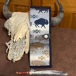 Feather Holder, Feather Case, Wool, Grey & Brown Buffalo, XL (17 Inches), Ready to Ship,  Handcrafted Pendleton Woolen Mill Fabric