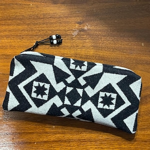 Wool Unlined Clutch XL / Travel Bag Black & White Condensed Handcrafted Pendleton Woolen Mill Fabric