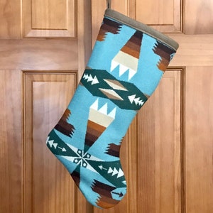 Christmas Stocking XL Aquamarine Tuscon Tribal (B) Southwestern Handcrafted Pendleton Woolen Mill Fsbric