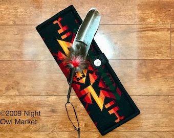 Feather Holder, Feather Case, Wool, Black Condensed (C), Handcrafted Pendleton Woolen Mill Fabric