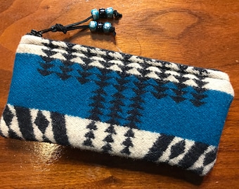 Wool Glasses  Case / Tampon Case / Zippered Mini Scorpio Southwestern Tribal Handcrafted with Wool from Pendleton Woolen Mills