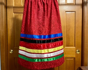 Women’s Ribbon Skirt - Four Direction Ribbon Plus Green & Blue - Choose Your Fabric Color - Optional Pockets  Calico Cotton