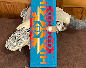 Feather Holder, Feather Case, Wool Turquoise Condensed, Handcrafted  Pendleton Woolen Mill Fabric