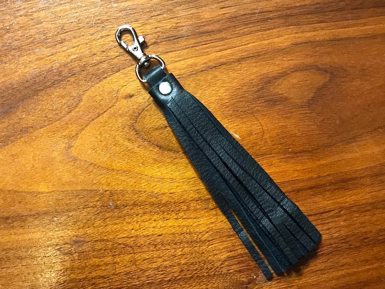 Leather Tassel Keychain Black Swivel Hook Tassel Zipper Pull Etsy