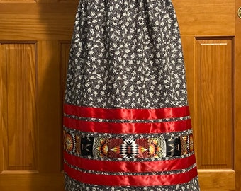 Women’s Ribbon Skirt - XXL or XL - Ready to Ship - Black & White with Designer Morning Star Ribbon - Calico Cotton