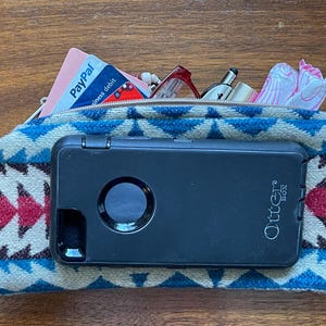 Wool Clutch, Travel Bag, Cosmetic Pouch, Medium, Beige & Red Southwestern, Handcrafted Pendleton Woolen Mill Fabric image 8