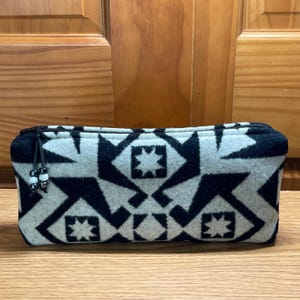 Cosmetic Bag / Makeup Bag / Zippered Pouch / Unlined Clutch Large Black & White Condensed Handcrafted Pendleton Woolen Mill Fabric