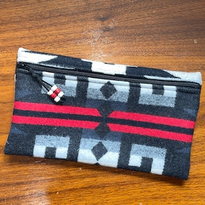 Wool Unlined Clutch XL / Front Zipper / Tablet Case / Travel Bag Black Del Rio Handcrafted Pendleton Woolen Mill Fabric