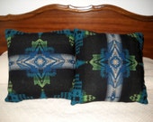 Wool Southwestern Pillow Black and Blue Evening Star Southwestern Tribal Geometric Handcrafted Using Fabric from Pendleton Woolen Mill