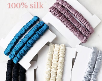 100% silk scrunchies |  Skinny silk hair tie | Ponytail scrunchies | Silk scrunchies |  Free shipping USA