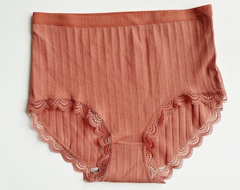High Waist Cotton Panties: Scalloped Lace Underwear Briefs
