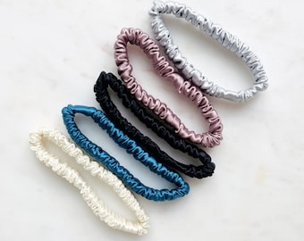 5 Real Silk Scrunchies: Skinny Hair Ties, Gentle Hold