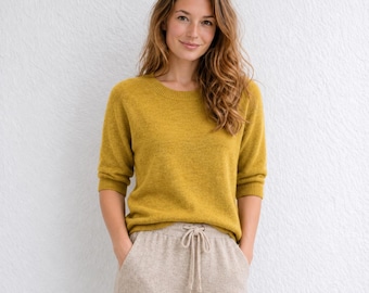 Merino Wool Short Sleeve Top: Lightweight Knit Sweater Tee